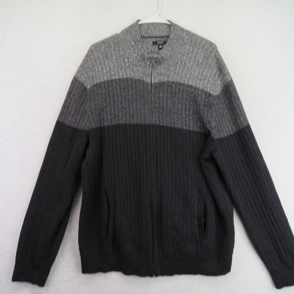 Alfani Sweater Mens XL Gray Full Zip Mock Neck Colorblock‎ Ribbed Knit Cardigan